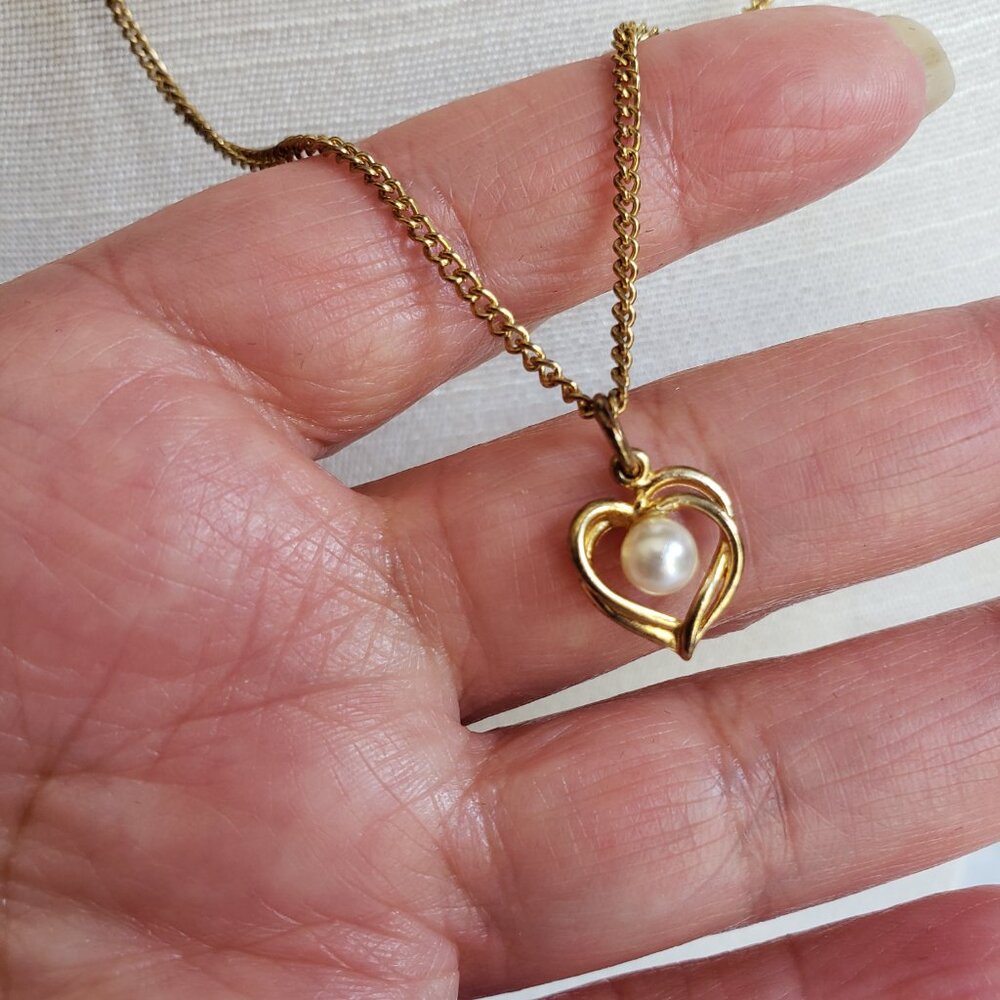 14K Gold Tone Double Heart Pendant Necklace Charm - Vintage